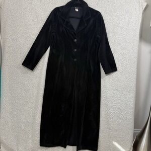 Mandee Vintage Black Velvet Duster Coat 3-Button Jacket Small Made in USA